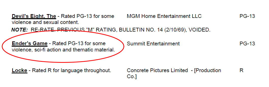 MPAA Officially Announces PG-13 Rating for ‘Ender’s Game’